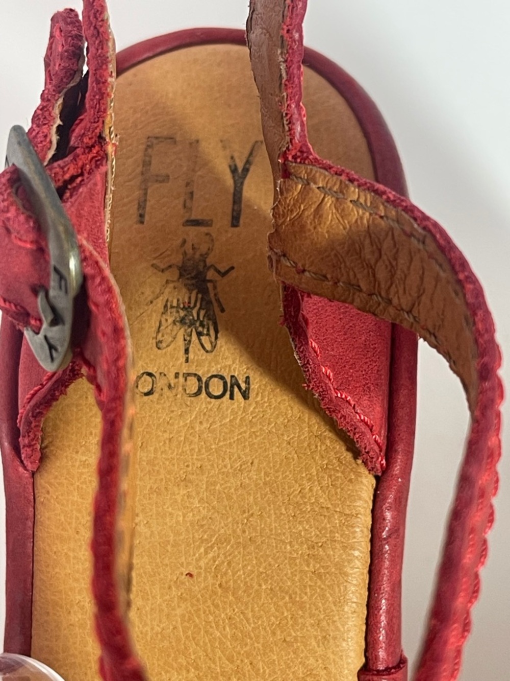 Fly London Red T-Strap Open-Toe Wooden Block Heel Platform Sandals size 9 - Picture 7 of 11